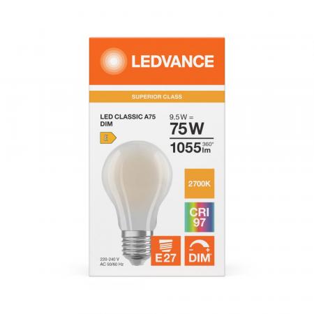 Ledvance E27 LED Lampe Classic dimmbar matt 9,5W wie 75W 2700K warmweißes Licht CRI97 sehr hohe Farbwiedergabe
